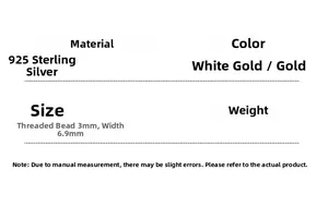 Detailed size and material chart for 925 silver luck stud earrings in gold and white gold