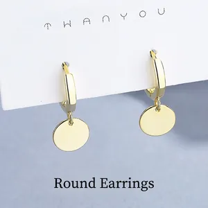 925 Sterling Silver Polished Geometric Round Disc Huggie Earrings For Women Minimalist Dainty Gold Silver Plated Jewelry