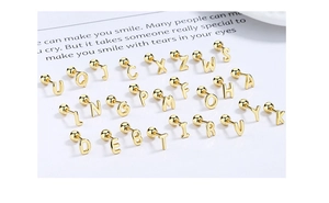 Complete set of gold 26 English letter stud earrings with secure screw-back closures