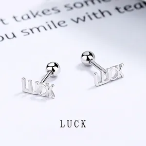 925 Sterling Silver LUCK Letter Stud Earrings Minimalist Screw Back Earrings For Women Girls Hypoallergenic Jewelry Gift