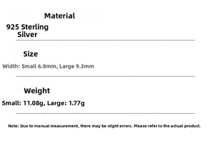 Size specifications for 925 sterling silver moon earrings with weight and width details