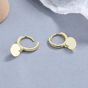 Polished S925 sterling silver gold-plated geometric round disc earrings for women