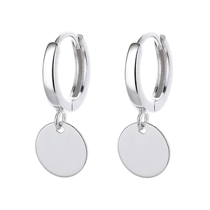 Minimalist 925 sterling silver geometric disc drop earrings with polished mirror finish