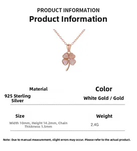 Detail view of 925 sterling silver four-leaf clover pendant with size dimensions 10x14mm