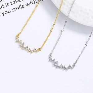 S925 sterling silver smile necklace with sparkling cubic zirconia in gold and silver