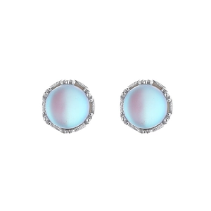 925 silver aurora moonstone stud earrings featuring blue iridescent stones and halo accents