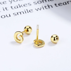 Minimalist 925 sterling silver gold letter G stud earrings with secure screw back closure