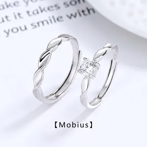 S925 Sterling Silver Mobius Couple Rings For Men Women Zirconia Inlaid Adjustable Open Finger Rings Light Luxury Romantic Jewelry Gift