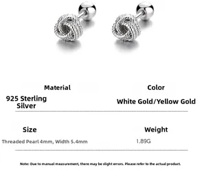 Detailansicht der 925 Sterling Silber gewebten Kugelohrstecker mit Maßen und Gewicht