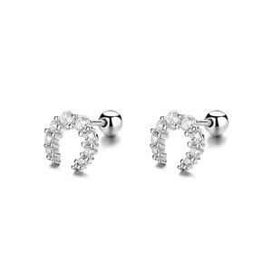 925 sterling silver moon screw back earrings with sparkling cubic zirconia stones