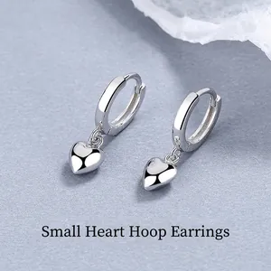 Boucles d'Oreilles Créoles Cœur en Argent Sterling 925 pour Femme Minimaliste Poli Cœur Pendentif Huggie Bijoux Mode Coréenne