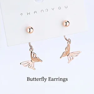 925 Sterling Silver Butterfly Bow Stud Earrings For Women Hollow Out U-Shaped Screw Back Ear Hook Rose Gold Silver Rhinestone Jewelry