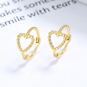 925 Sterling Silver Hollow Heart Hoop Earrings For Women Dainty Minimalist Beaded Heart Ear Buckles Fashion Jewelry Accessory