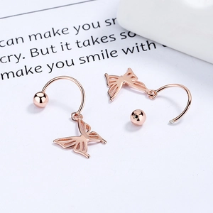 Exquisite 925 silver hollow butterfly bow screw back earrings in rose gold finish