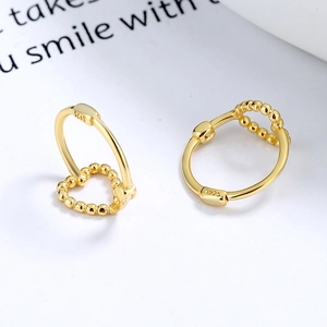 925 sterling silver hollow heart bead hoop earrings in gold plating for women