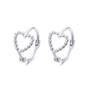 925 sterling silver hollow heart hoop earrings with elegant milgrain bead edge detail