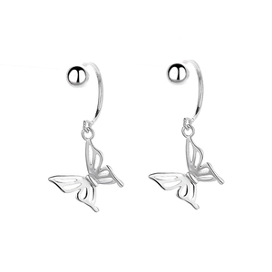 Elegant 925 sterling silver hollow butterfly bow drop earrings on a clean white background