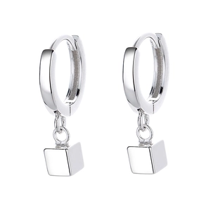 925 sterling silver minimalist geometric earrings featuring polished cubic drop charms