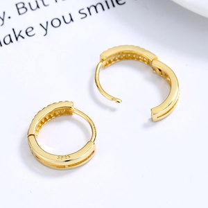 Double layered gold plated S925 silver hoop earrings with white zircon stone inlay