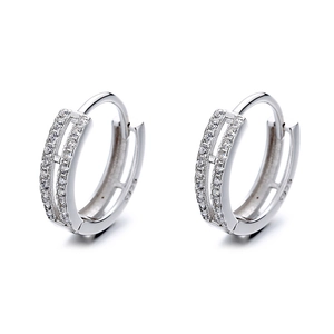 Double layered 925 sterling silver hoop earrings with shimmering cubic zirconia stones