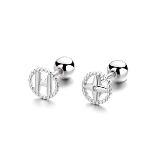 925 silver screw back earrings set featuring H letter and four-pointed star designs
