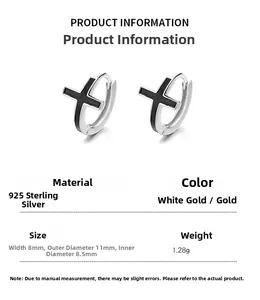 Spécifications de taille pour boucles d'oreilles créoles croix en argent 925 de 11mm