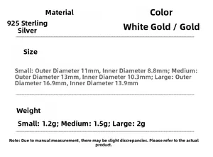 Size chart for 925 sterling silver hoop earrings with precise diameter and weight details