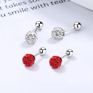 Boucles d'Oreilles Clous Boule Shamballa en Argent Sterling 925 Pour Femmes Pavé de Strass Fermoir à Vis Bijoux Minimalistes