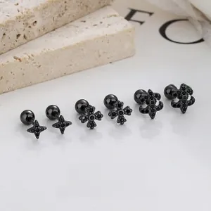 Lot de 6 boucles d'oreilles gothiques noires avec croix et étoiles en oxydes noirs