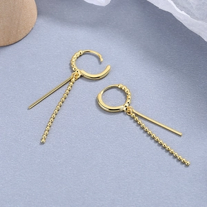 925 Sterling Silver Tassel Bar Ball Chain Drop Earrings For Women Minimalist Geometric Hoop Earrings Elegant Long Dangle Jewelry Gift