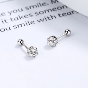 Boucles d'oreilles en argent S925 avec cristaux pavés et fermoir à vis style barbell