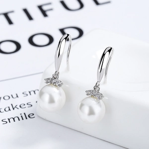 Boucles D'oreilles Pendantes Élégantes En Künstliche Perles De Coquillage Blanches Avec Tige En Argent Sterling 925 Et Zircone Femmes