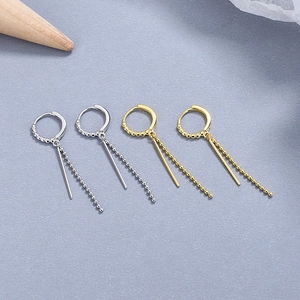 Minimalist long tassel drop earrings with beads in gold and silver finish styles