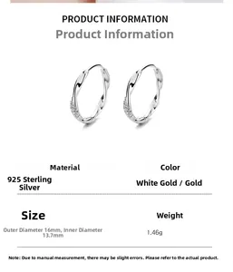 Fiche technique des créoles Mobius en argent 16mm avec détails de taille et poids
