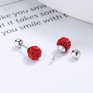 Boucles d'oreilles en argent 925 avec boules de cristal rouge et vis de fixation