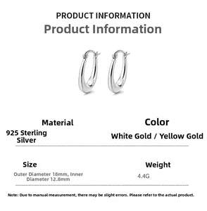 Detailed view of 925 sterling silver hoop earrings with 18mm outer diameter size specs
