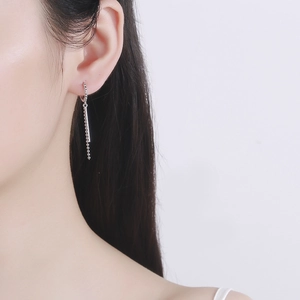 Elegant silver long tassel drop earrings with delicate bead chain and minimalist design