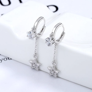 925 Sterling Silver Star Tassel Drop Earrings For Women Long Chain Rhinestone Pave Dangle Ear Buckle Fashion Jewelry Gift