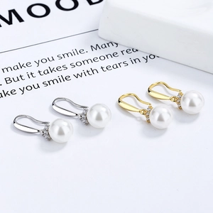 Boucles d'oreilles pendantes en argent 925 avec perles et zircons en coloris or et argent
