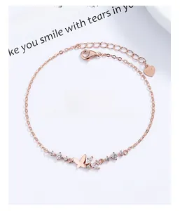 Detailed view of the S925 sterling silver butterfly bracelet with rose gold plating