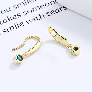 Elegant 925 sterling silver emerald green rhinestone drop earrings with gold hooks