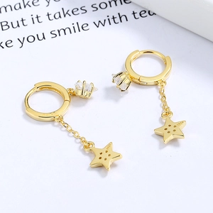 925 silver star tassel earrings with gold plating and cubic zirconia for women