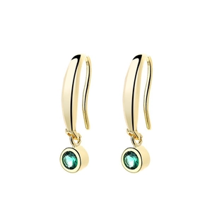 925 silver emerald green rhinestone earrings with golden metal hooks for women