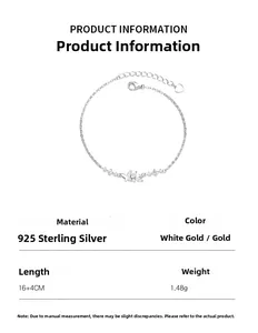 Silver butterfly bracelet detailed specs including 16+4cm length and 1.48g weight