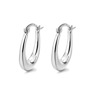 Polished S925 sterling silver U-shaped hoop earrings with minimalist water drop design