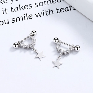 925 sterling silver U-shaped star earrings with pavé zircons and screw ball back