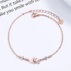 925 Sterling Silver Butterfly Bracelet For Women Elegant Rhinestone Inlaid Adjustable Chain Bracelet Jewelry Accessories