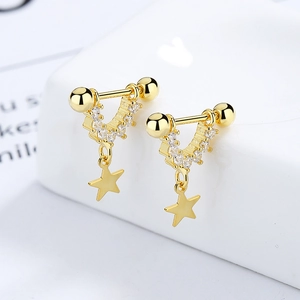 925 silver U-shaped star earrings with pavé zircons and gold finish for women