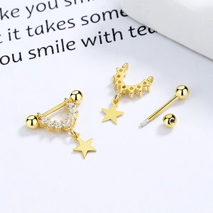 925 silver U-shape star earrings with pavé zircons and secure screw ball back
