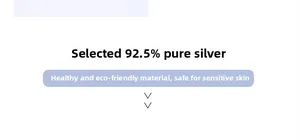 Detail card showing 925 sterling silver material properties for hypoallergenic sensitive skin